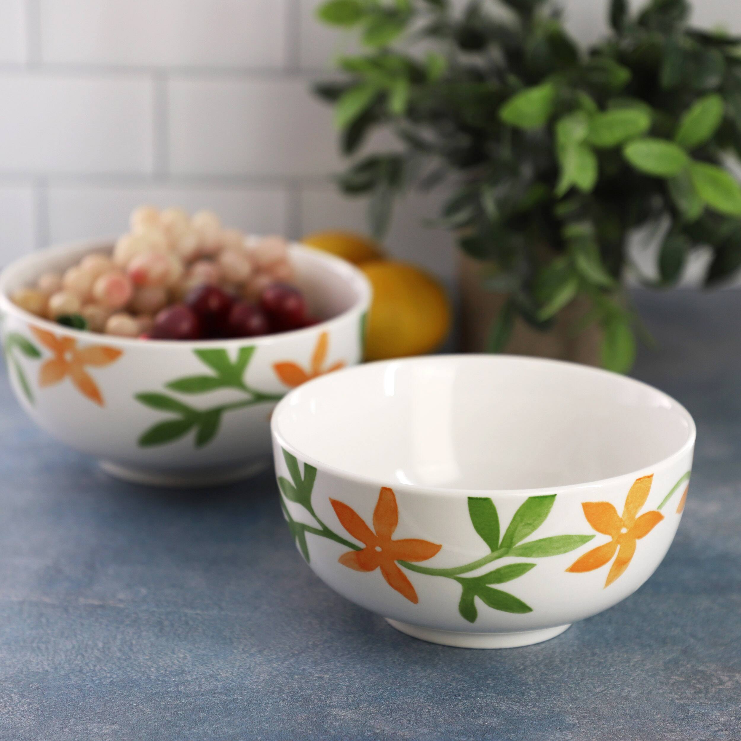 Alt View 2. Gibson - Gibson Home Surrey Hill 2 Piece Fine Ceramic Cereal Bowl Set in Orange Floral - Orange Floral.