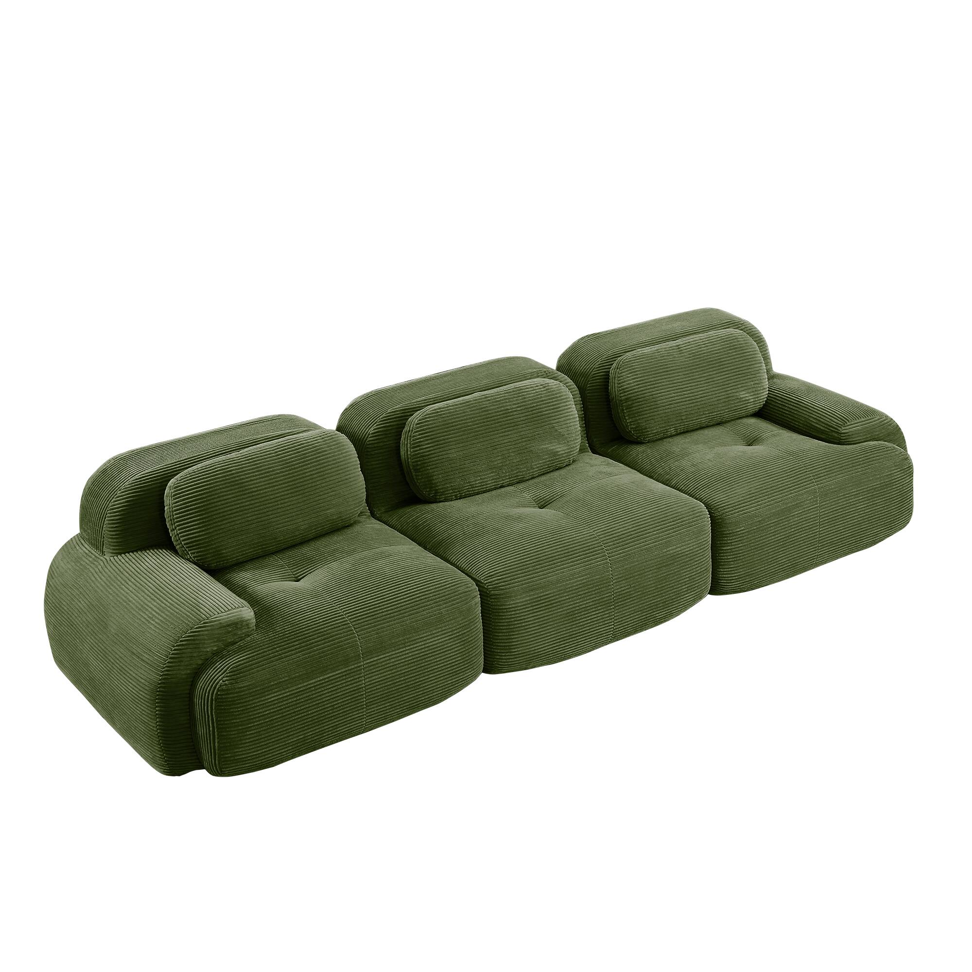 Alt View 10. LOVMOR - Modular No Assembly Compressed Pack 3 Seat Corduroy Couch Anti Slip Curved Armrests For Living Room Bedroom TV - Olive Green.