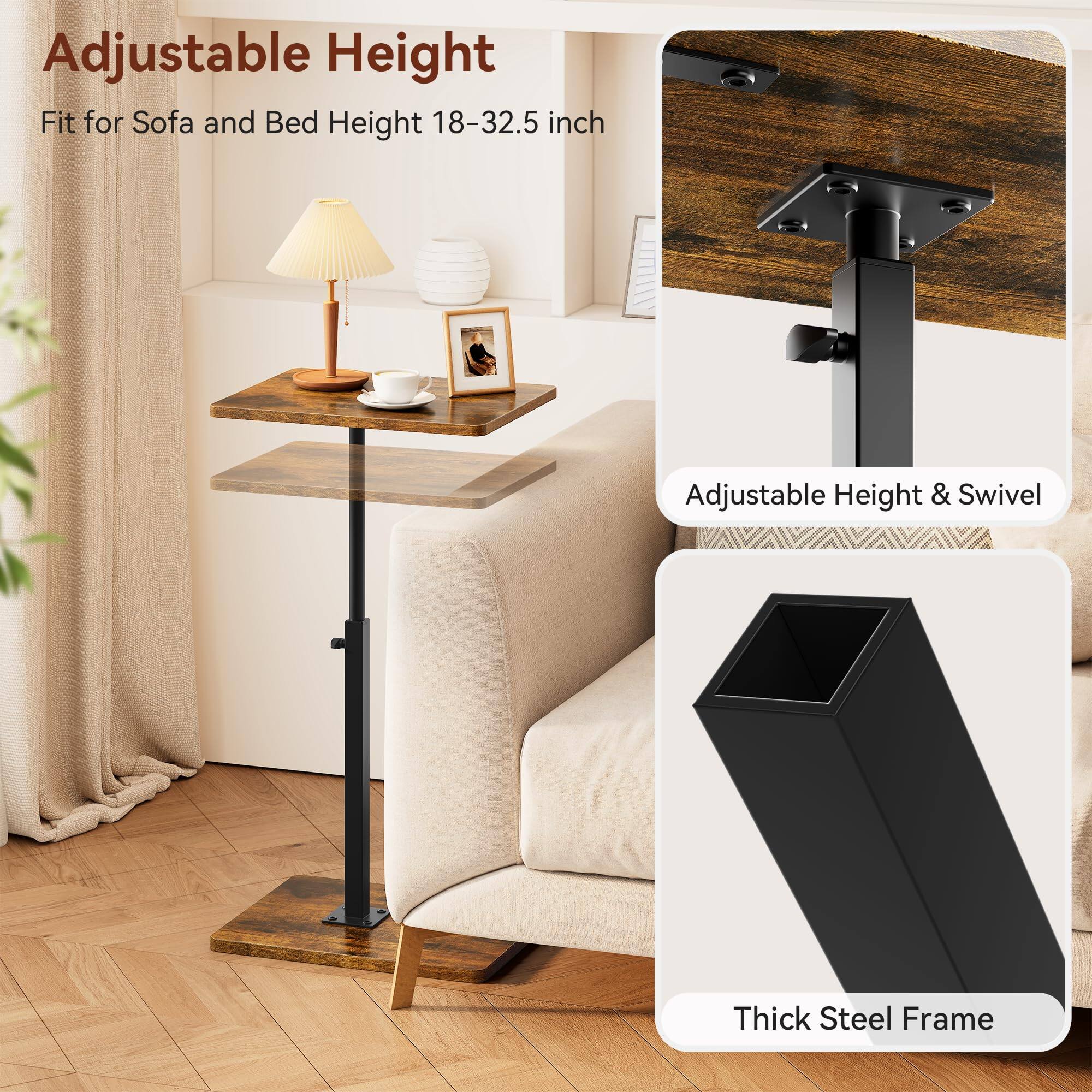 Adjustable Height  
Fit for Sofa and Bed Height 18-32.5 inch  

Adjustable Height & Swivel  

Thick Steel Frame