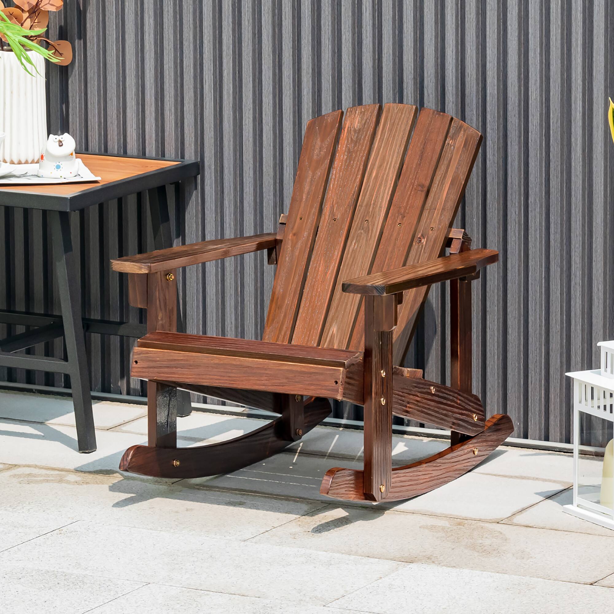 Alt View 3. Gymax - Gymax 4PCS Kid Adirondack Rocking Chair Outdoor Solid Wood Slatted seat Backrest Coffee - Coffee.
