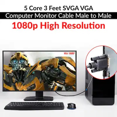Câble VGA Vers VGA 1,5m 15 Broches HD - Câble Moniteur Mâle Vers Mâle Haute Performance, Compatible PC Et Écrans