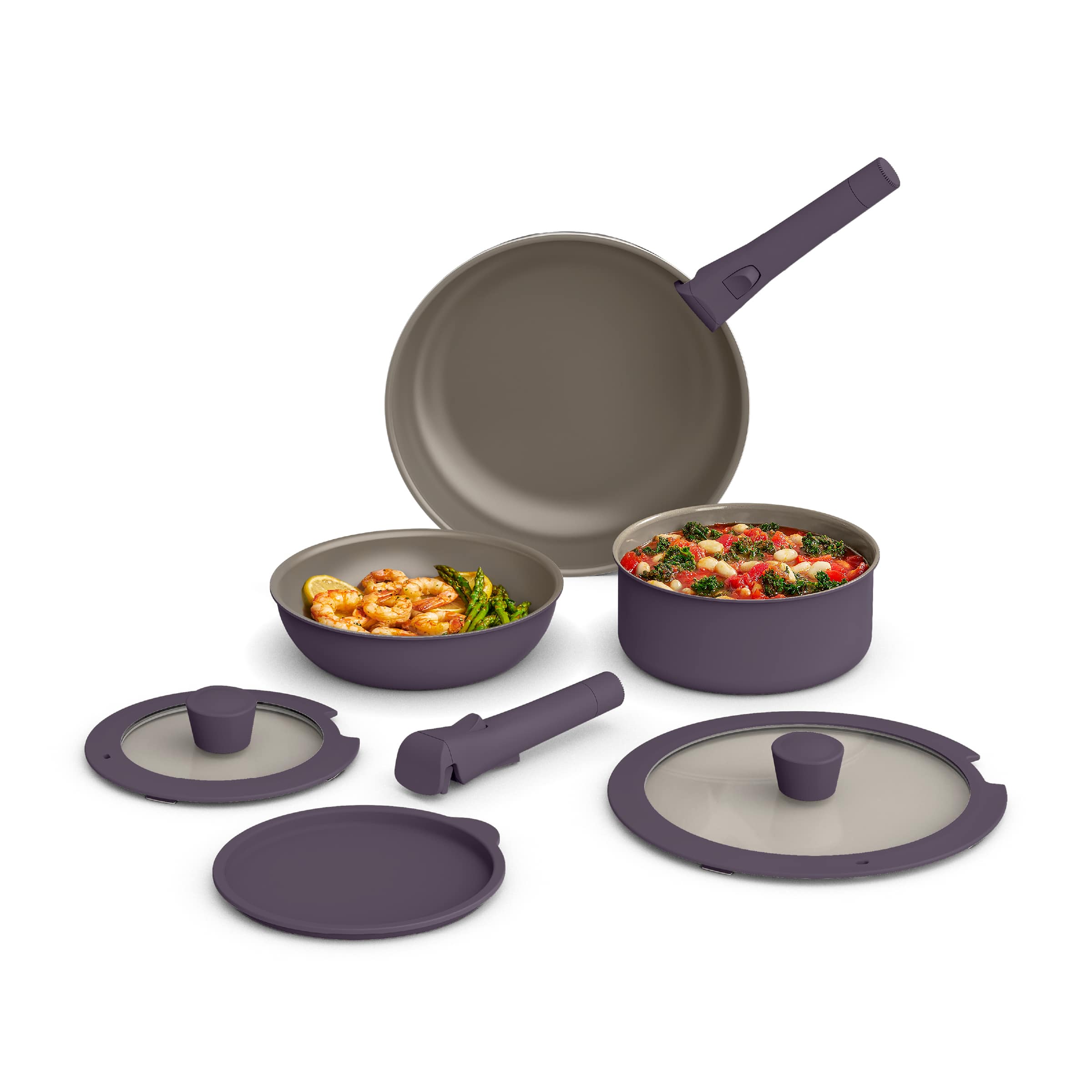 Bella - Fits-anywhere Kitchenware: 8-Piece Ceramic Nonstick Cookware Set with Removable Handles - Plum - Front_Zoom