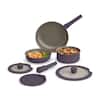 Front. Bella - Fits-anywhere Kitchenware: 8-Piece Ceramic Nonstick Cookware Set with Removable Handles - Plum.