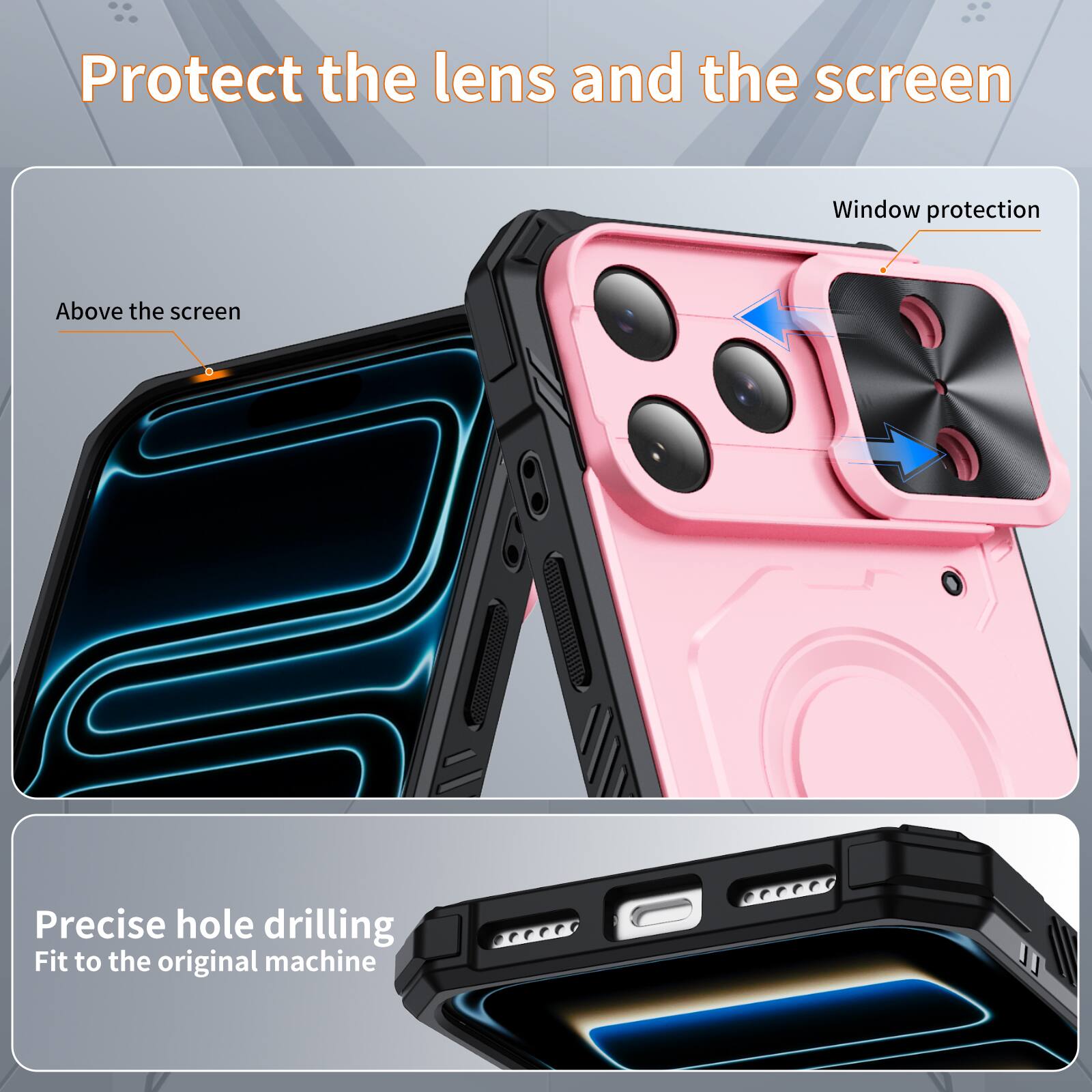 Protect the lens and the screen

Window protection

Above the screen

Precise hole drilling

Fit to the original machine