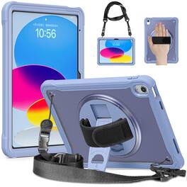 Dteck - Hybrid Rugged Case for iPad 11th(A16) 2025/10th Gen 2022 Shockproof Handstrap Foldable Kickstand Cover+Crossbody Strap - Gray