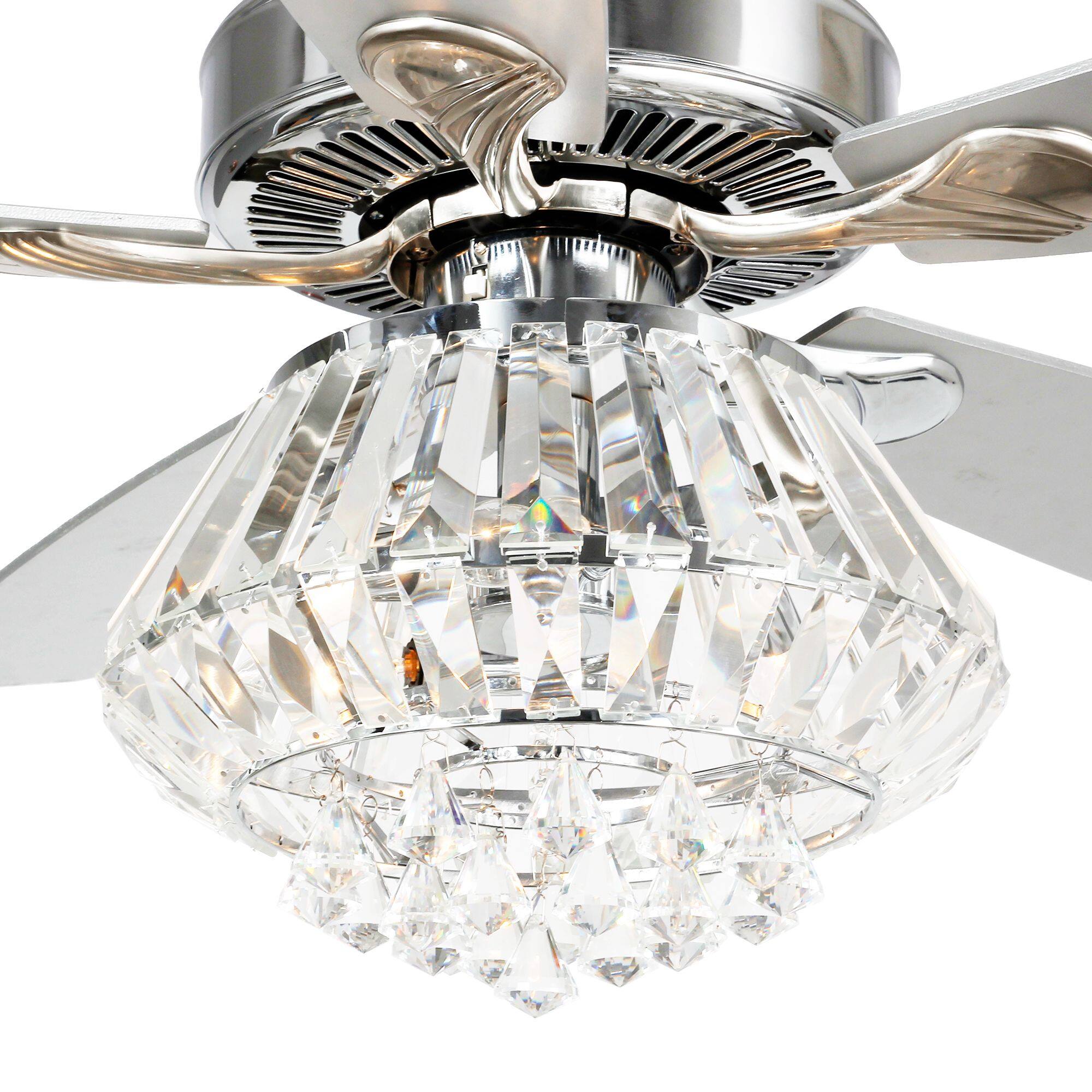 Alt View 2. Parrot Uncle - Modern 52" Chrome Crystal Ceiling Fan with Remote Control - Chrome.