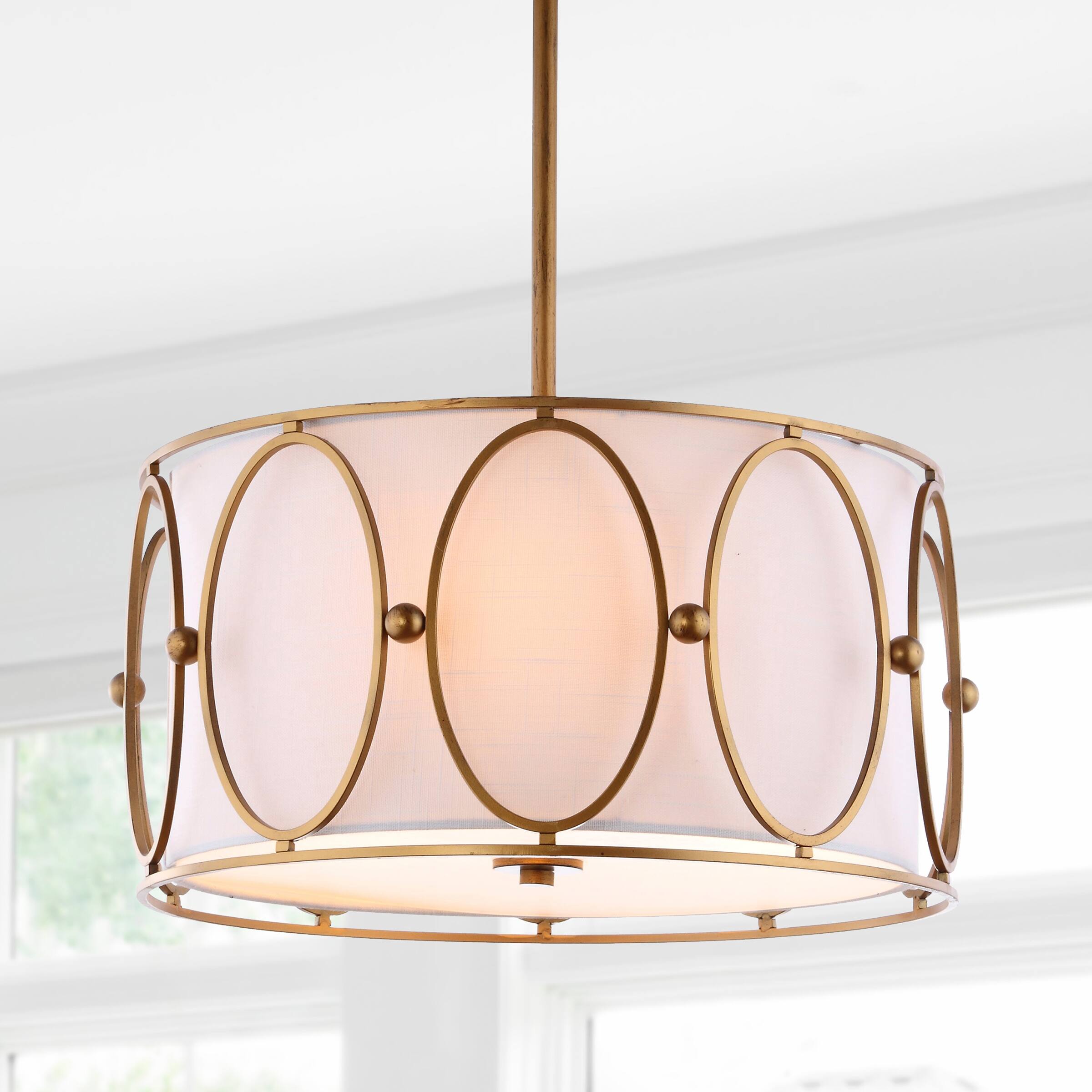 Alt View 1. Jonathan Y - Violetta 3-Light 19" Metal LED Pendant, Gold/White - Gold.