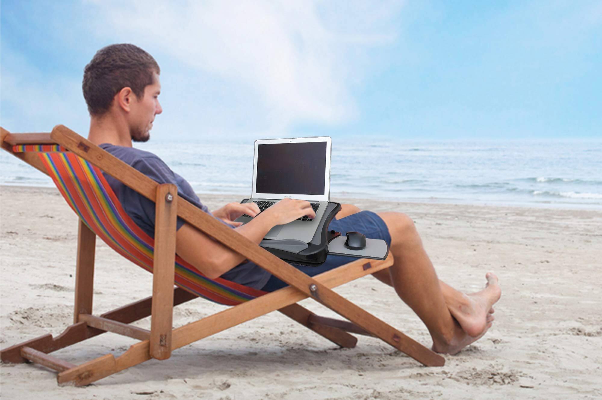 Alt View 3. HongFei - Laptop Lap Pad Stand with Attached Mouse Pad, Cushion and USB Cooling Fan, Non-Slip Heat Shield for Home, Office, Bed - Lap Laptop Stand.