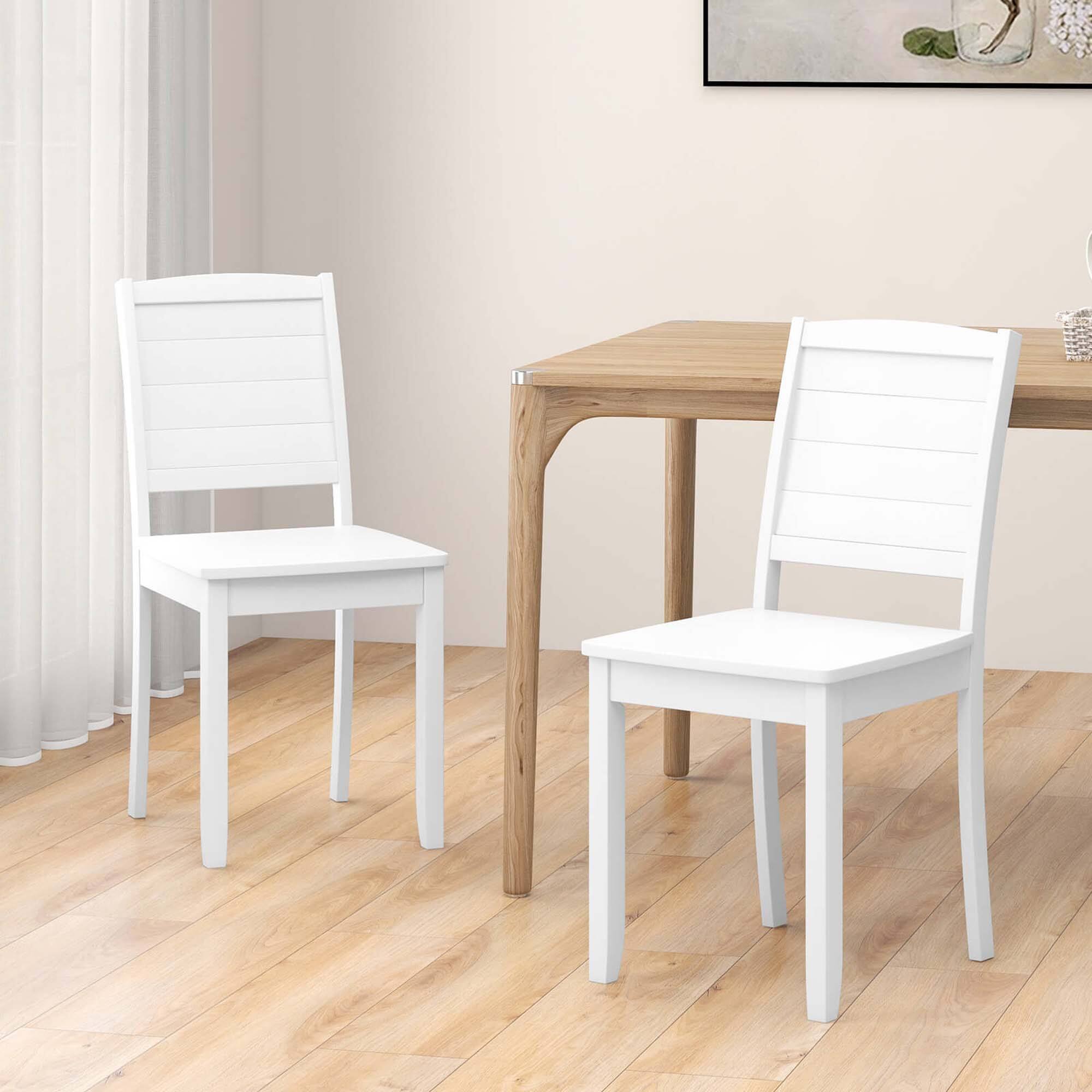 Angle. Costway - Armless Wood Dining Chair Set of 2 with Rubber Wood Legs Curved Backrest Kitchen - White.