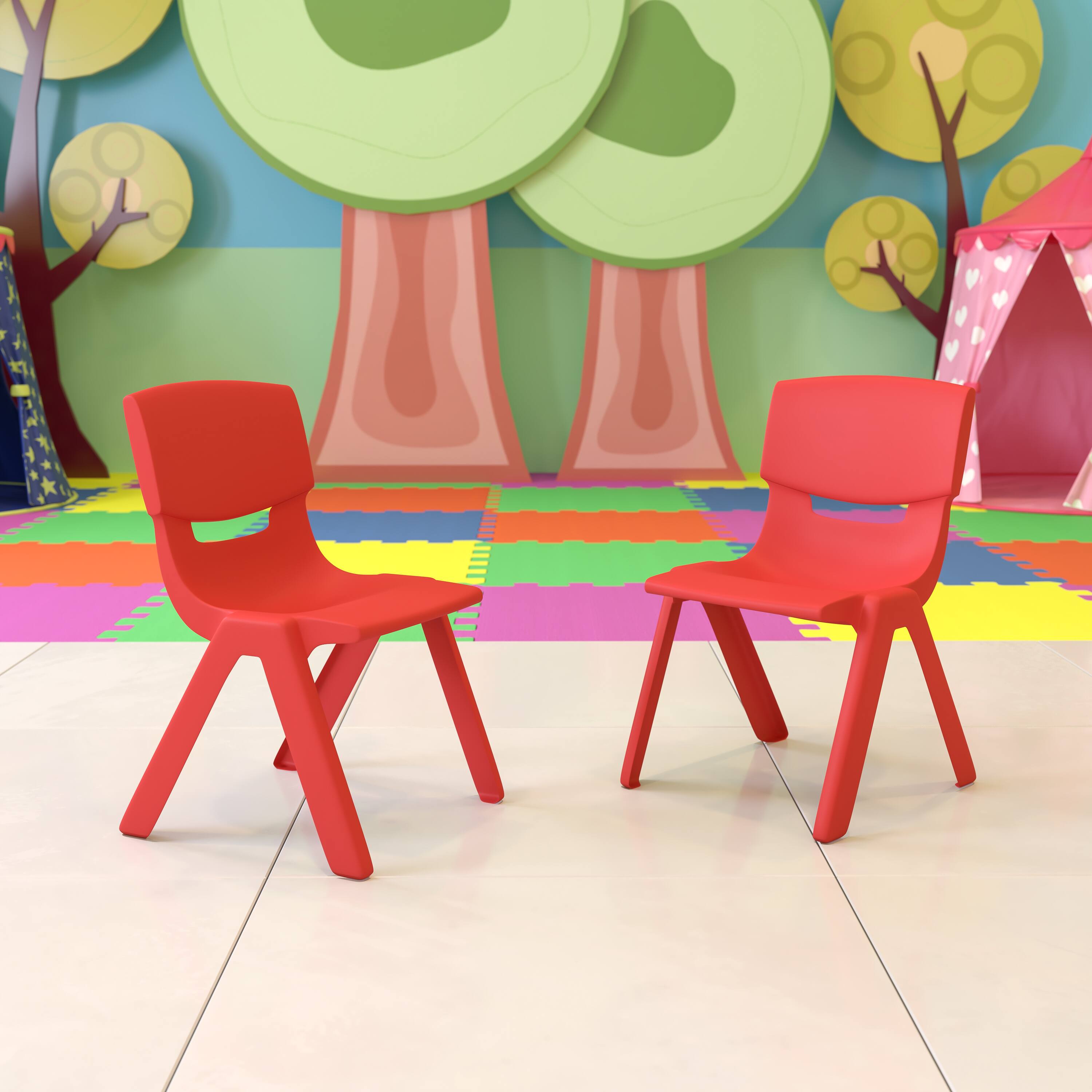 Alt View 2. Emma + Oliver - 2 Pack Plastic Stack School Chair with 13.25"H Seat, K-2 School Chair - Red.