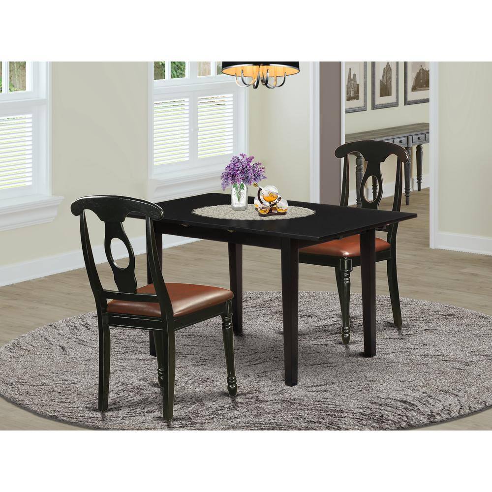 Back. East West Furniture - East West Furniture NOKE3-BLK-LC 3-Pc Dining Room Set 2 Dining Room Chair with Napoleon Back and a Faux Leather Seat - Black.