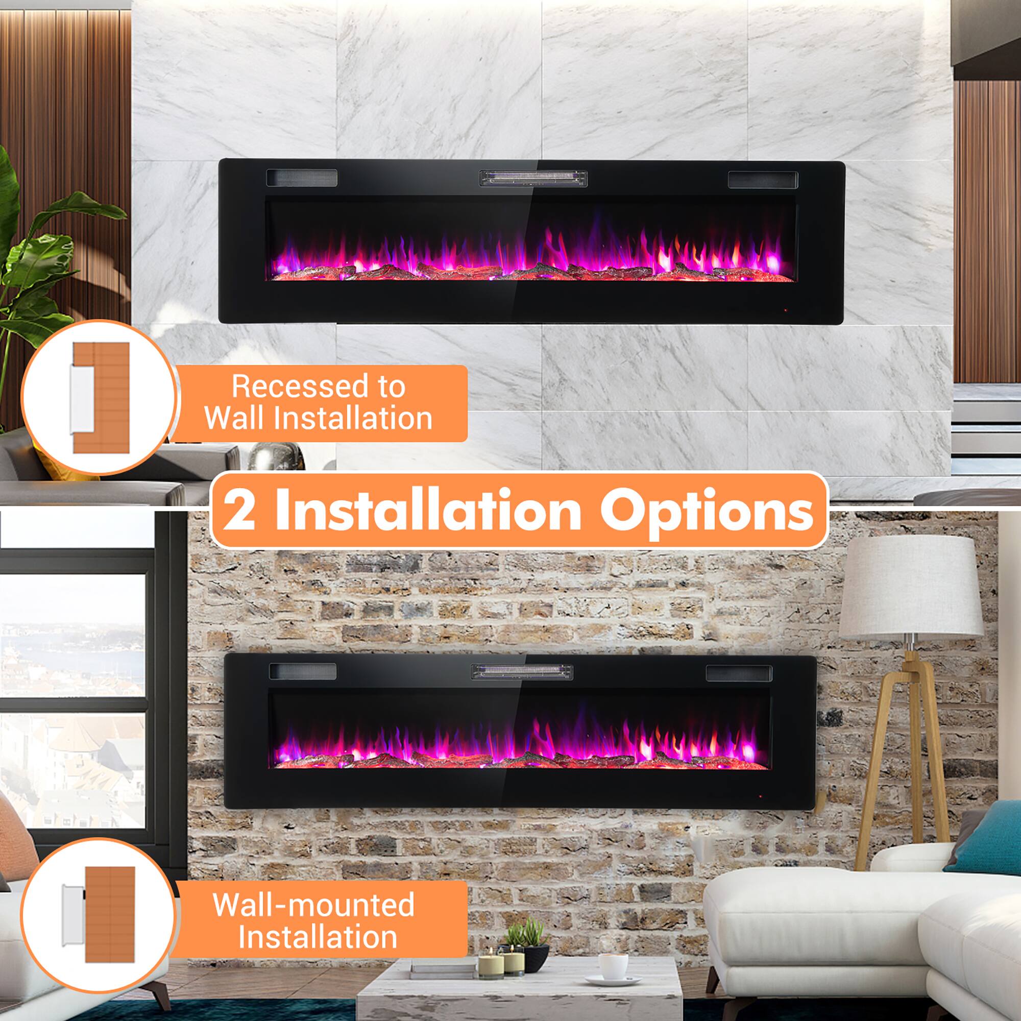 1. Recessed to Wall Installation  
2. Wall-mounted Installation  

2 Installation Options