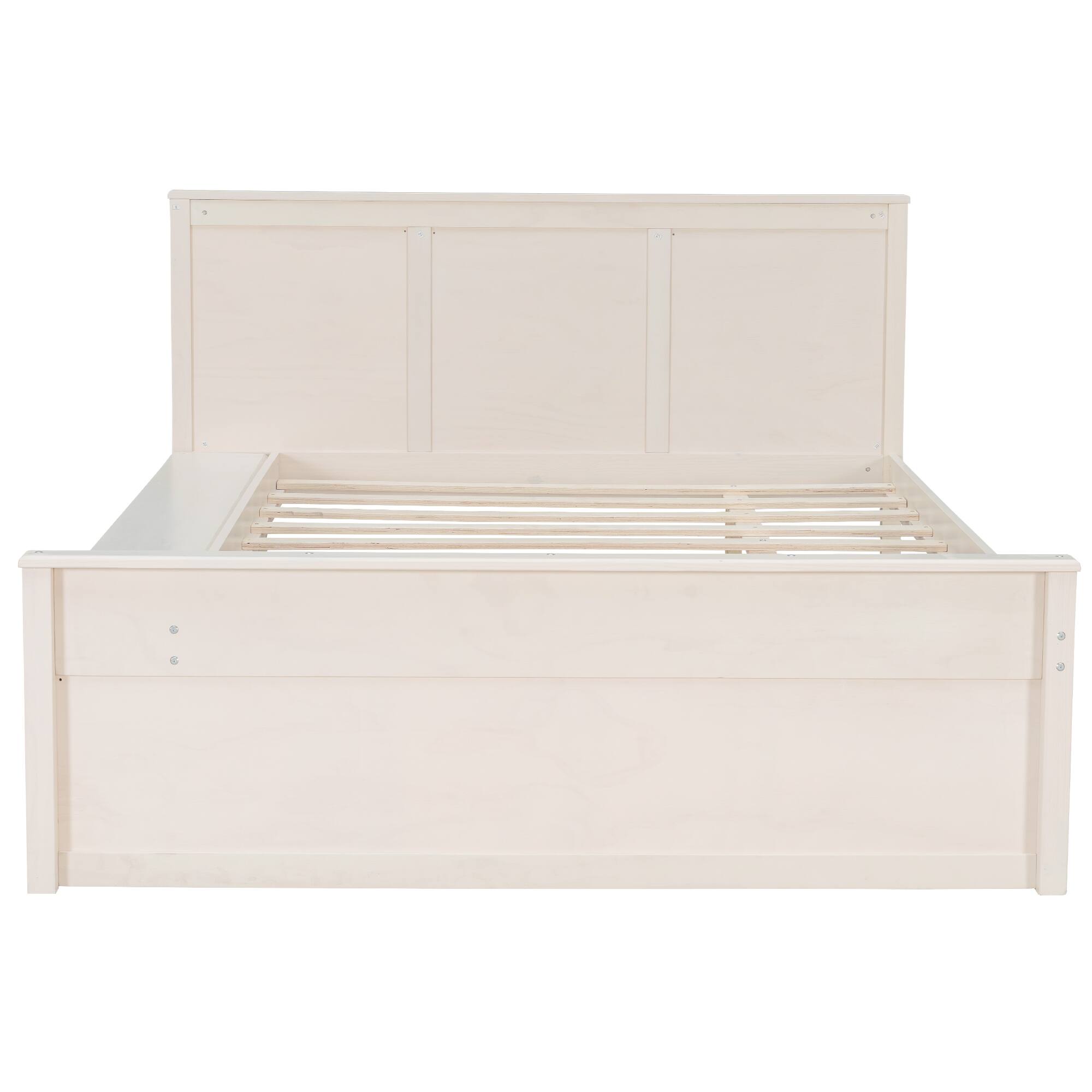 Alt View 2. Whisen - Wood Platform Bed with Pull-Out Trundle and Storage Shelves,Extendable Bed - Cream White.