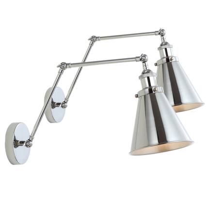 Front. Jonathan Y - Rover 7" Classic Industrial Metal Adjustable Arm LED Wall Sconce, Chrome (Set of 2) - Chrome.