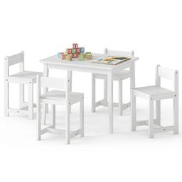 Gymax - 5-Piece Kids Table and Chairs Set Solid Rubber Wood Toddler Activity Table - White
