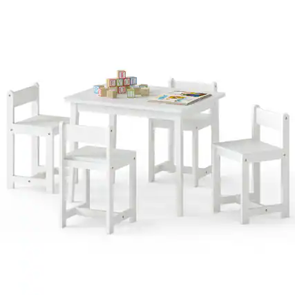Front. Gymax - Gymax 5-Piece Kids Table and Chairs Set Solid Rubber Wood Toddler Activity Table White - White.