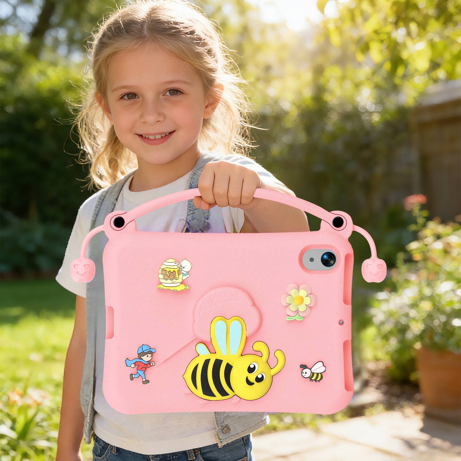 Alt View 1. Dteck - for Apple iPad mini (A17 Pro) 2024 & iPad mini 6 2021 8.3" Kids EVA Tablet Case,Shockproof Kickstand Cover + Handle - Pink.