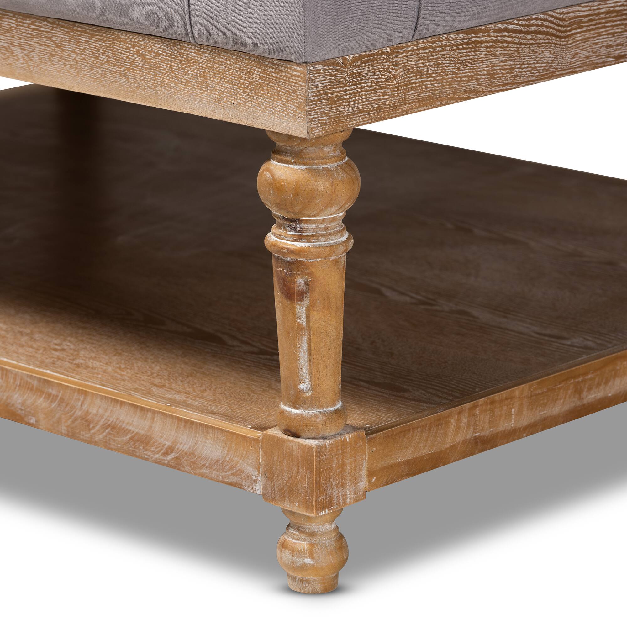 Alt View 1. Baxton Studio - Lindsey Modern and Rustic Linen Fabric Upholstered and Greywashed Wood Cocktail Ottoman - Charcoal/Greywashed.