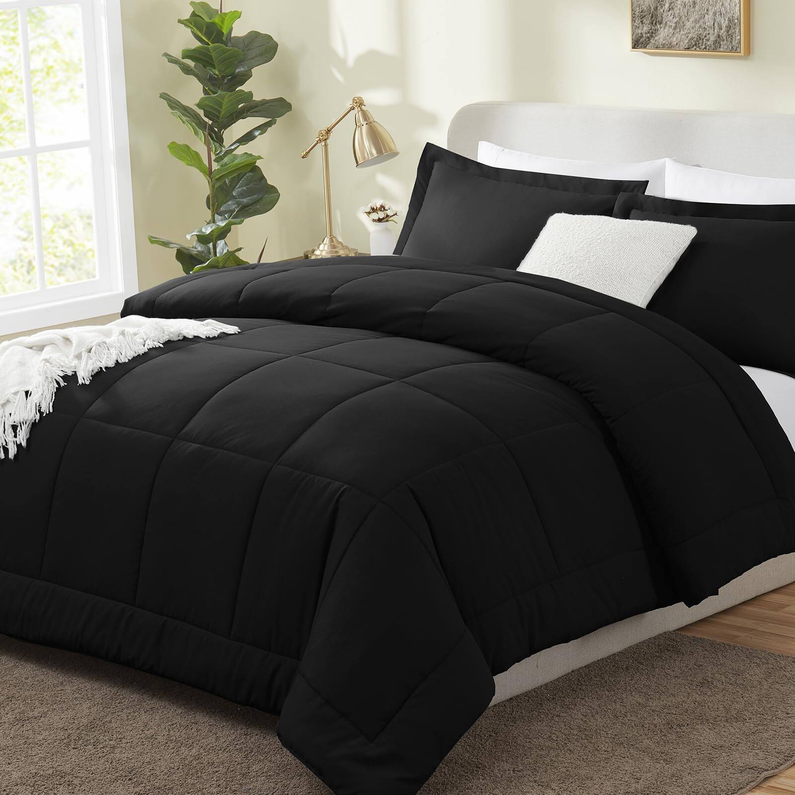 Reds Spade - Comforter Sets Cal 3 Pieces Box Stitched Soft Lightweight Bed Set All Season Bedding With 1 Down Alternative - Black-King