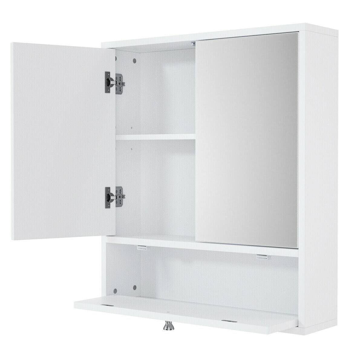 Left. WELLFOR - Double-Door Mirrored Medicine Cabinet with 3 Hidden Compartments and Flip-Down Storage - White.