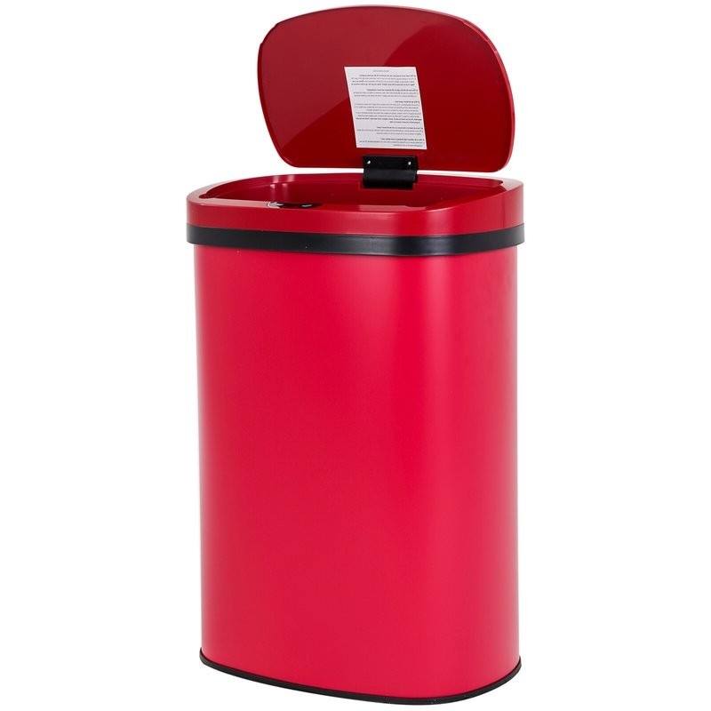 Angle. Hivvago - Red 13 Gallon Stainless Steel Motion Sensor Trash Can - Red.