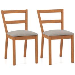 Costway - Wooden Dining Chair Set of 2 Upholstered Seat & Breathable Slat Backrest - Natural