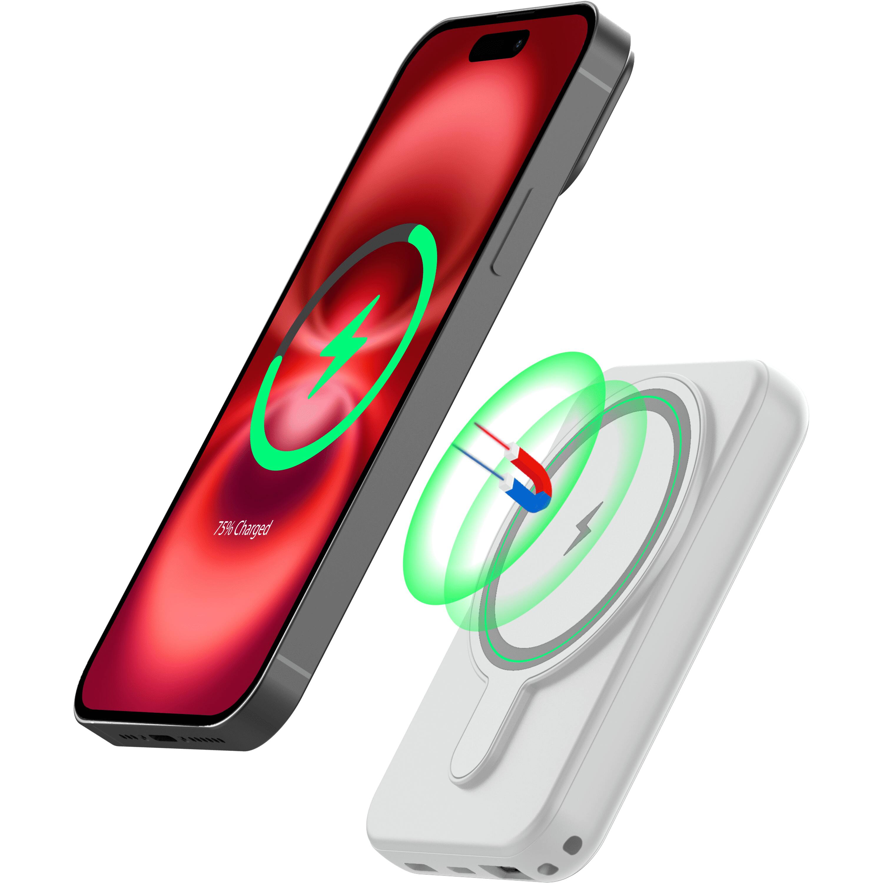 Energizer - Magnetic Wireless Power Bank 5,000mAh, MagSafe Compatible, Qi Wireless & USB-C Charging - White