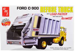 Skill 3 Model Kit Ford C-900 GarWood Refuse Garbage Truck with Load-Packer 1/25 Scale Model by AMT - Yellow And Grey