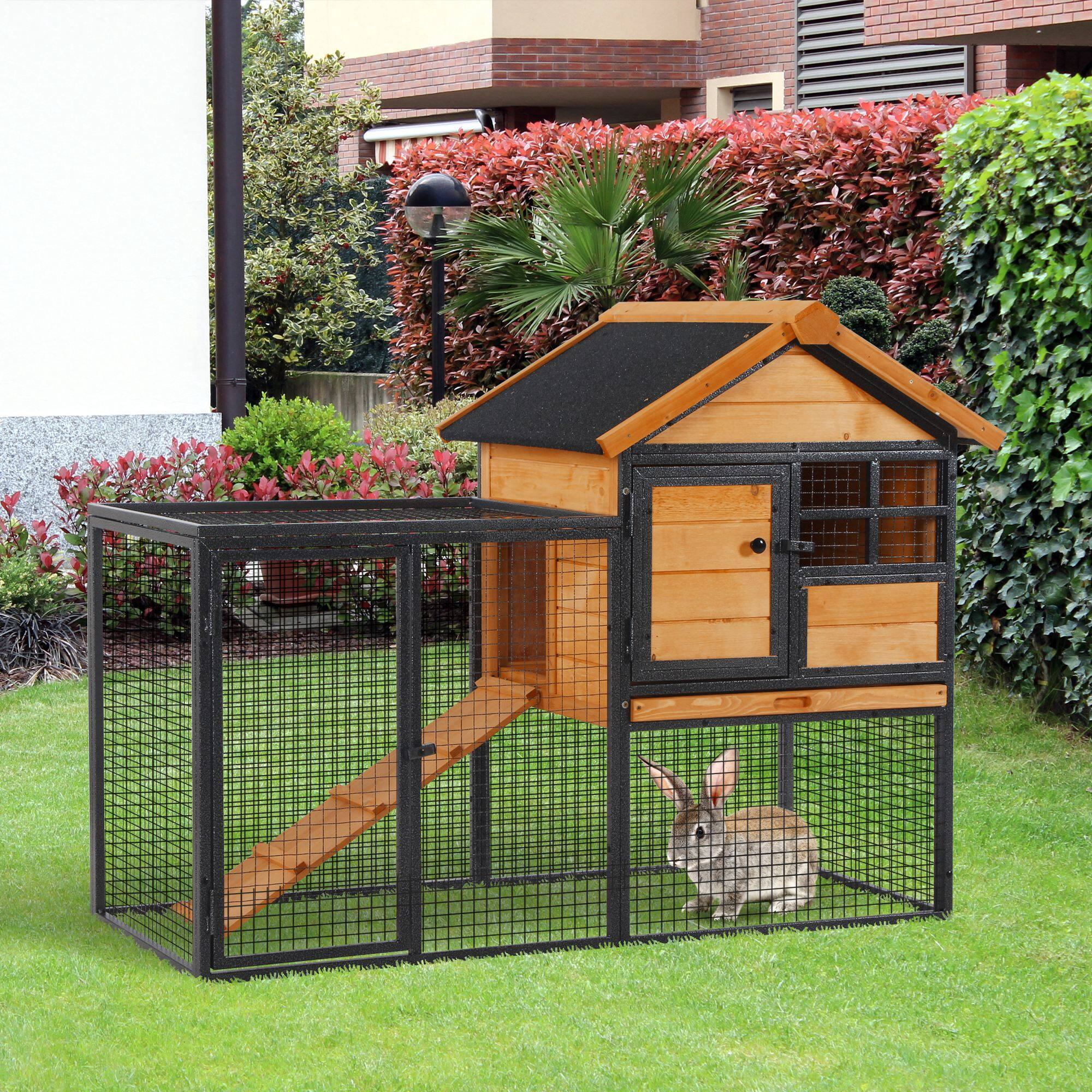 Alt View 1. Pawhut - Outdoor Rabbit Cage Elevated Pet House w/ Slide-Out Tray.