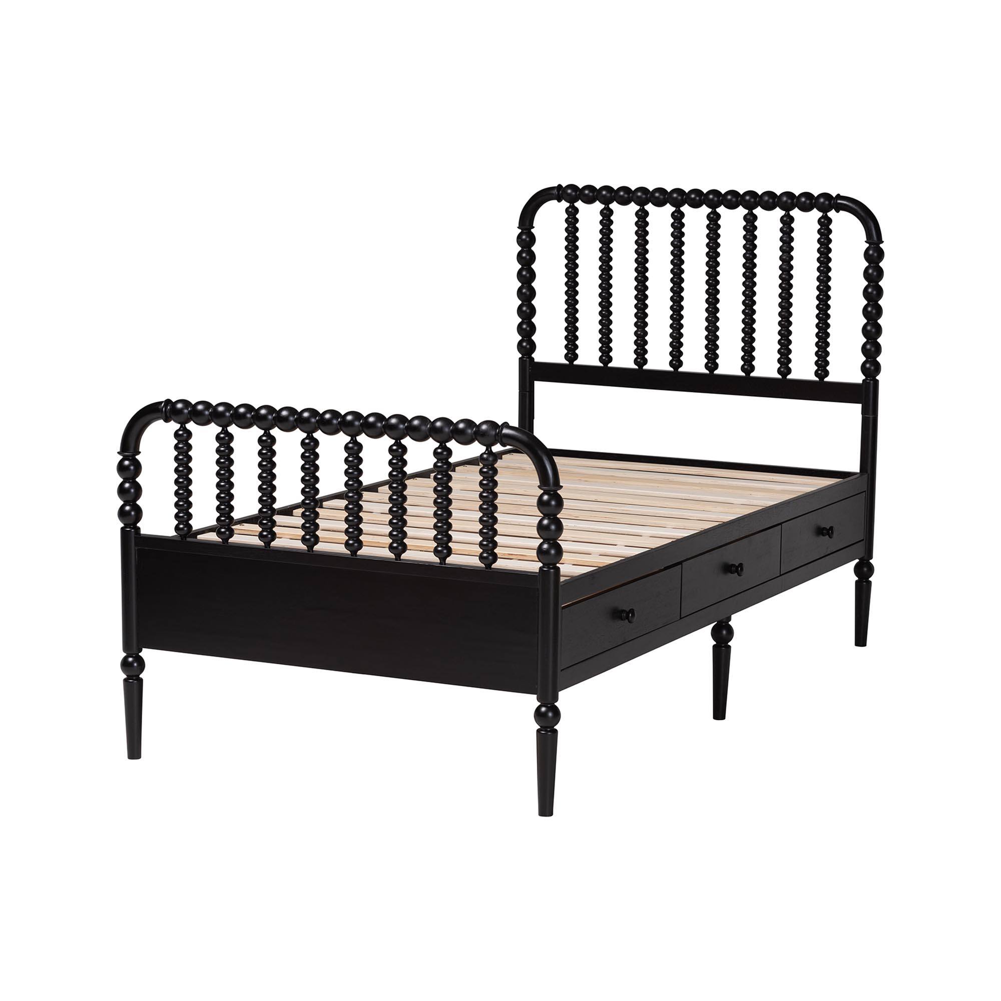 Back. Baxton Studio - Lucera 6-Drawer Platform Bed with Bobbin Frame, Twin - Black.
