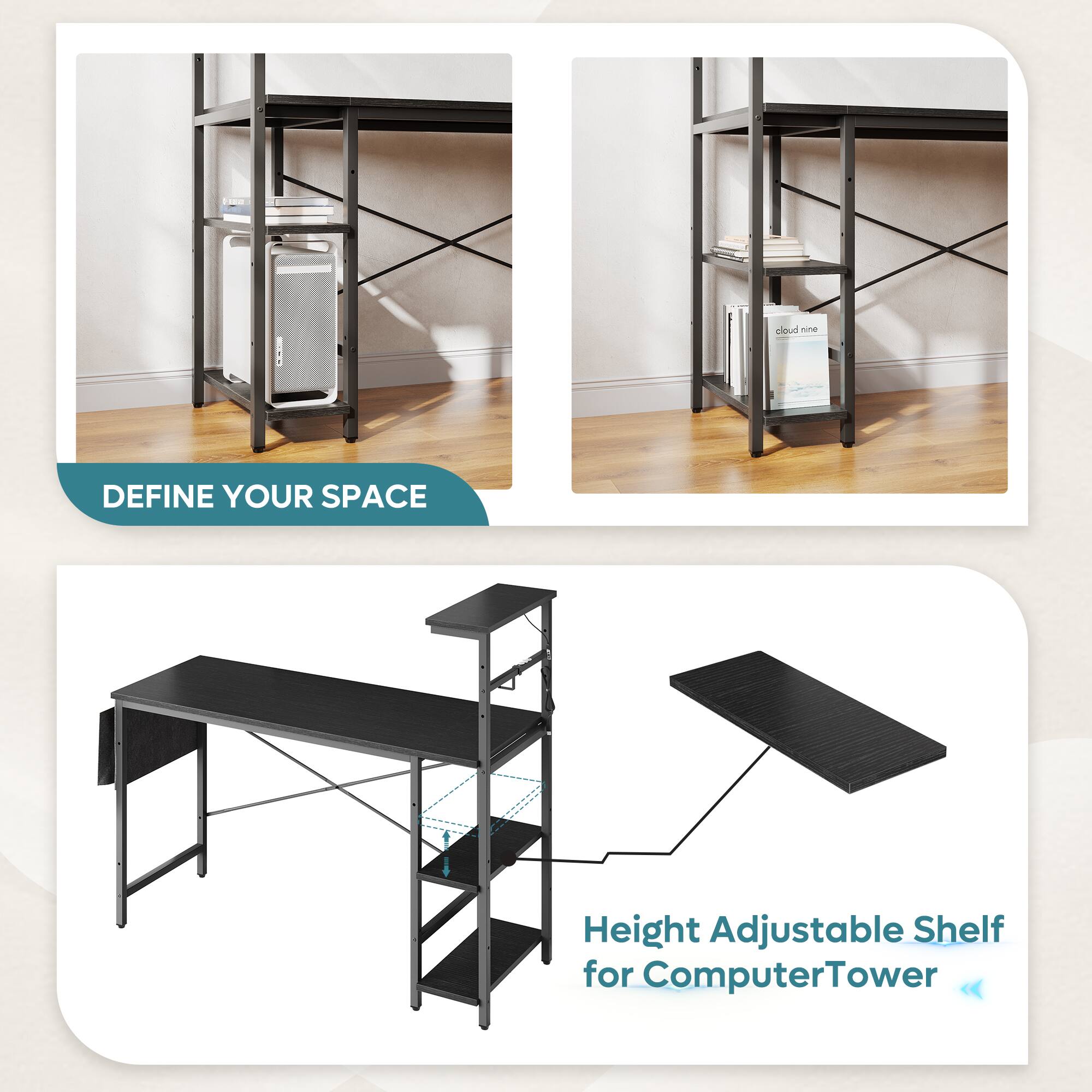 claud nine DEFINE YOUR SPACE  
Height Adjustable Shelf for Computer Tower