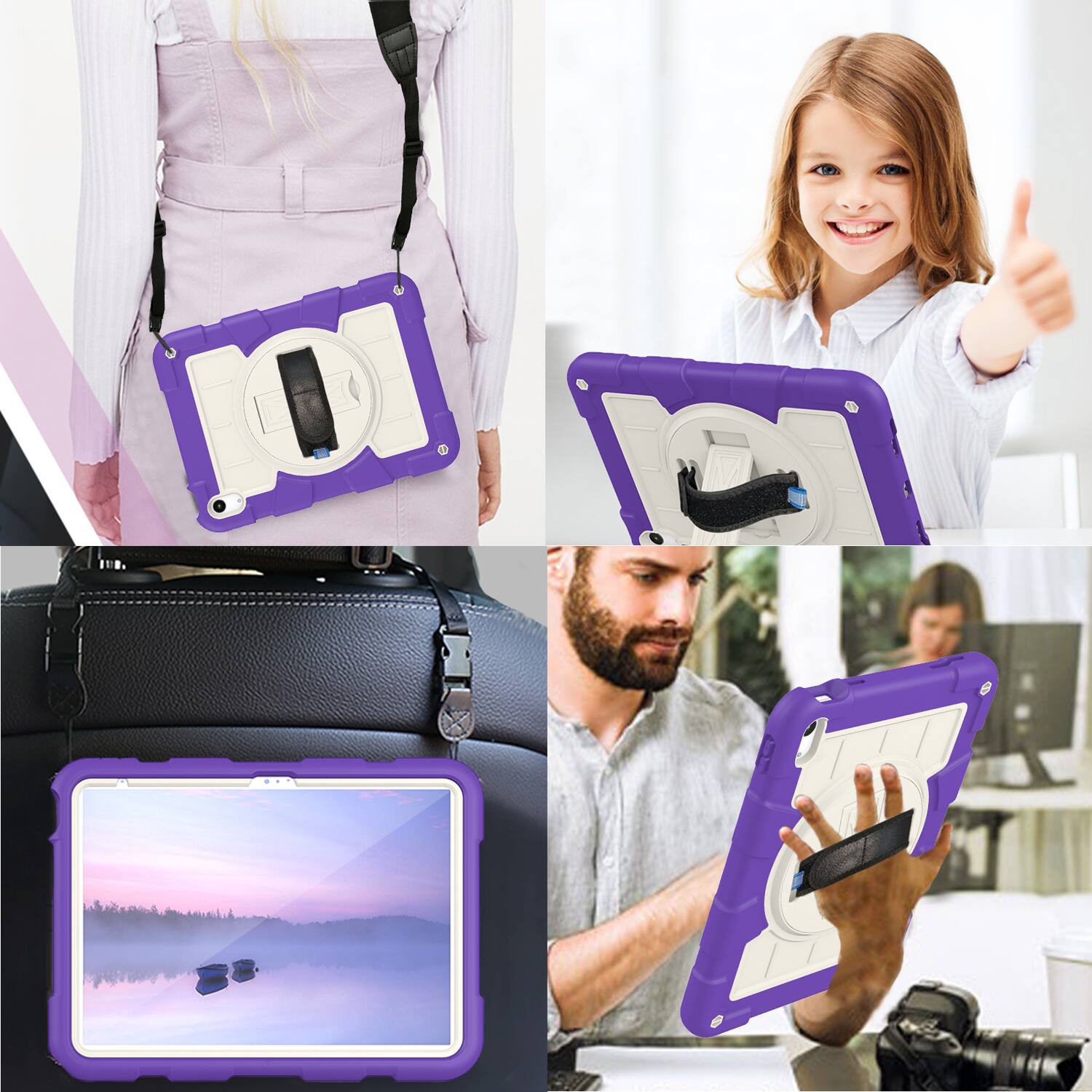 Alt View 3. Dteck - Heavy Duty Rugged Case for Apple iPad (A16) 11" 2025 & iPad 10.9" (10th Gen 2022),With Built-in Kickstand+Shoulder Strap - Purple.