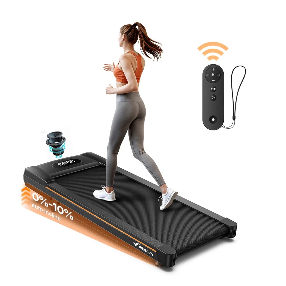 MERACH - W50 Lite Walking Pad With 10% Auto Incline, 350lb Under-Desk Treadmill, 3HP, 16.5"x41.3" Belt, Bluetooth Speaker - Black
