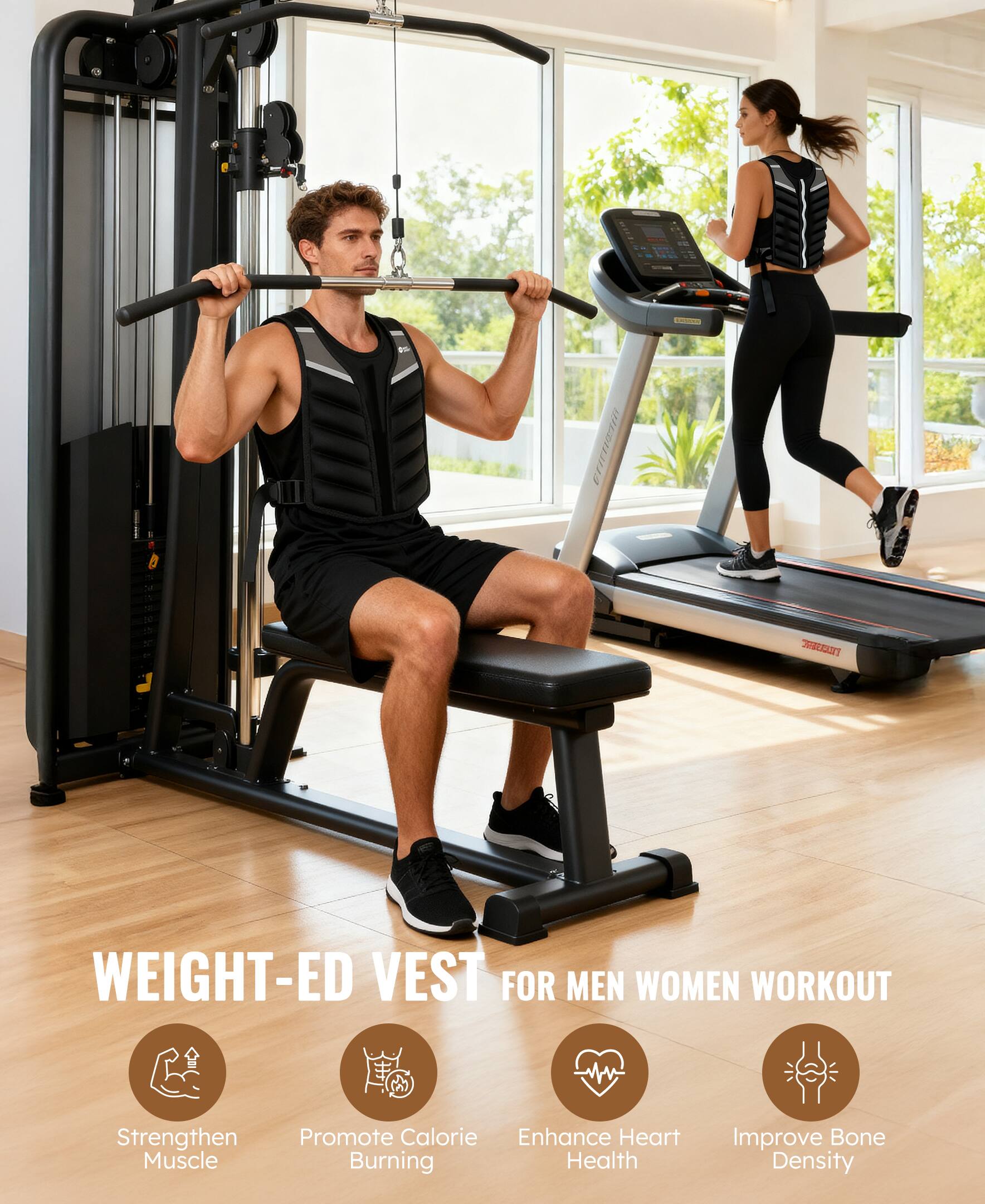 **Weight-Ed Vest for Men Women Workout**

- Strengthen Muscle
- Promote Calorie Burning
- Enhance Heart Health
- Improve Bone Density