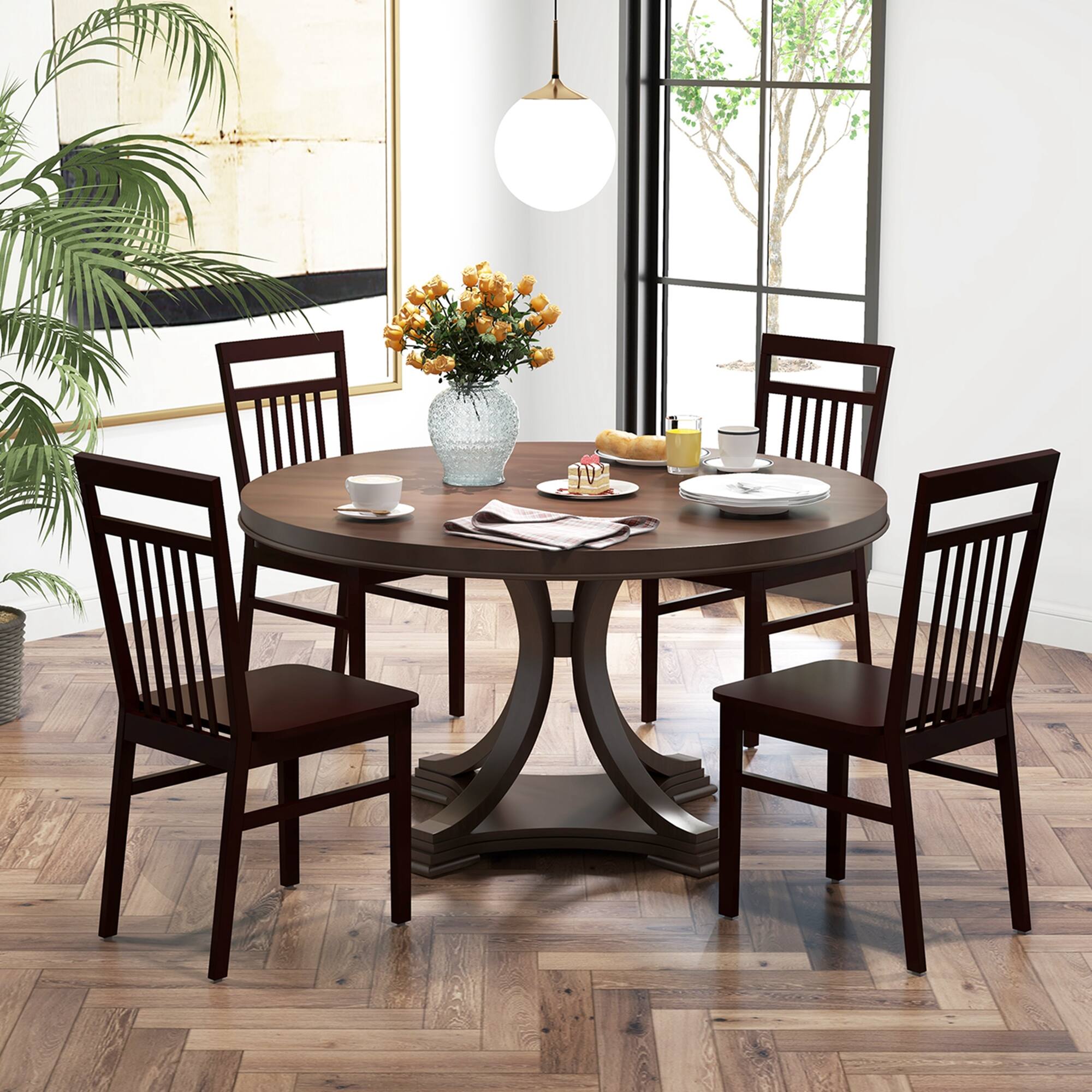 Alt View 3. Costway - Costway Farmhouse Dining Chair Set of 2 Armless Wooden Chair with Slanted High Backrest - Walnut.