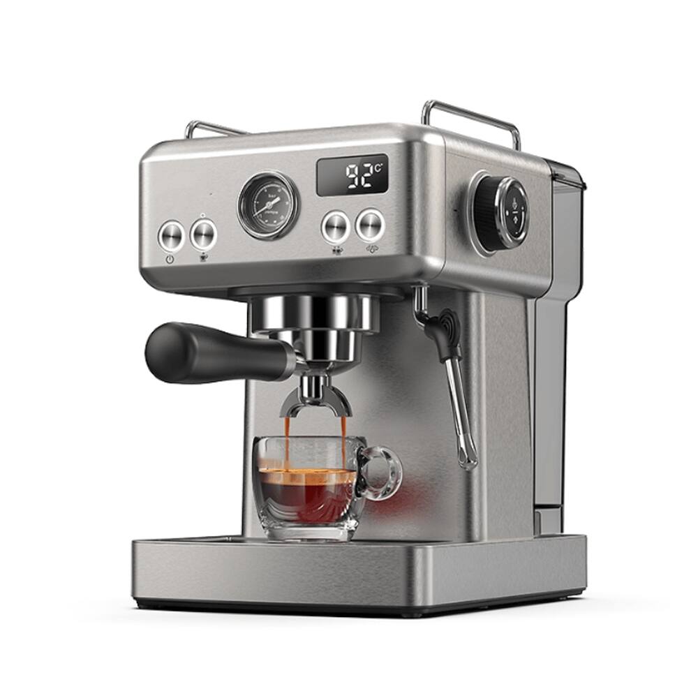 Front. Plum Chef - Semi-Automatic Espresso Machine 20 Bar 1350W Cold Hot Brew Coffee Maker 58mm Portafilter Silver - Silver.