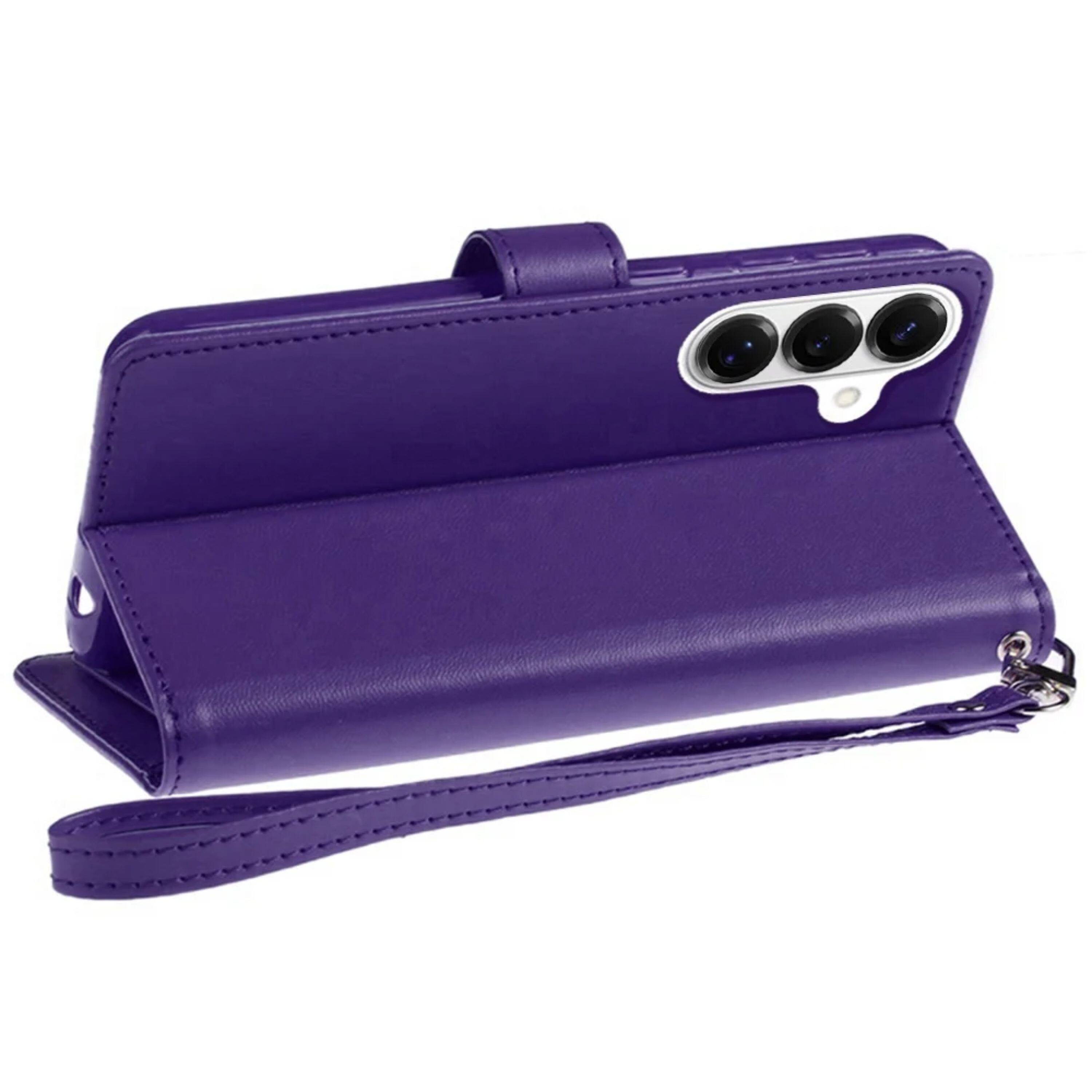 Left. Kitcheniva - PU Leather Phone Wallet Extra Card Flap Plus Tempered Glass For Samsung S26 FE Dark Purple - Dark Purple.