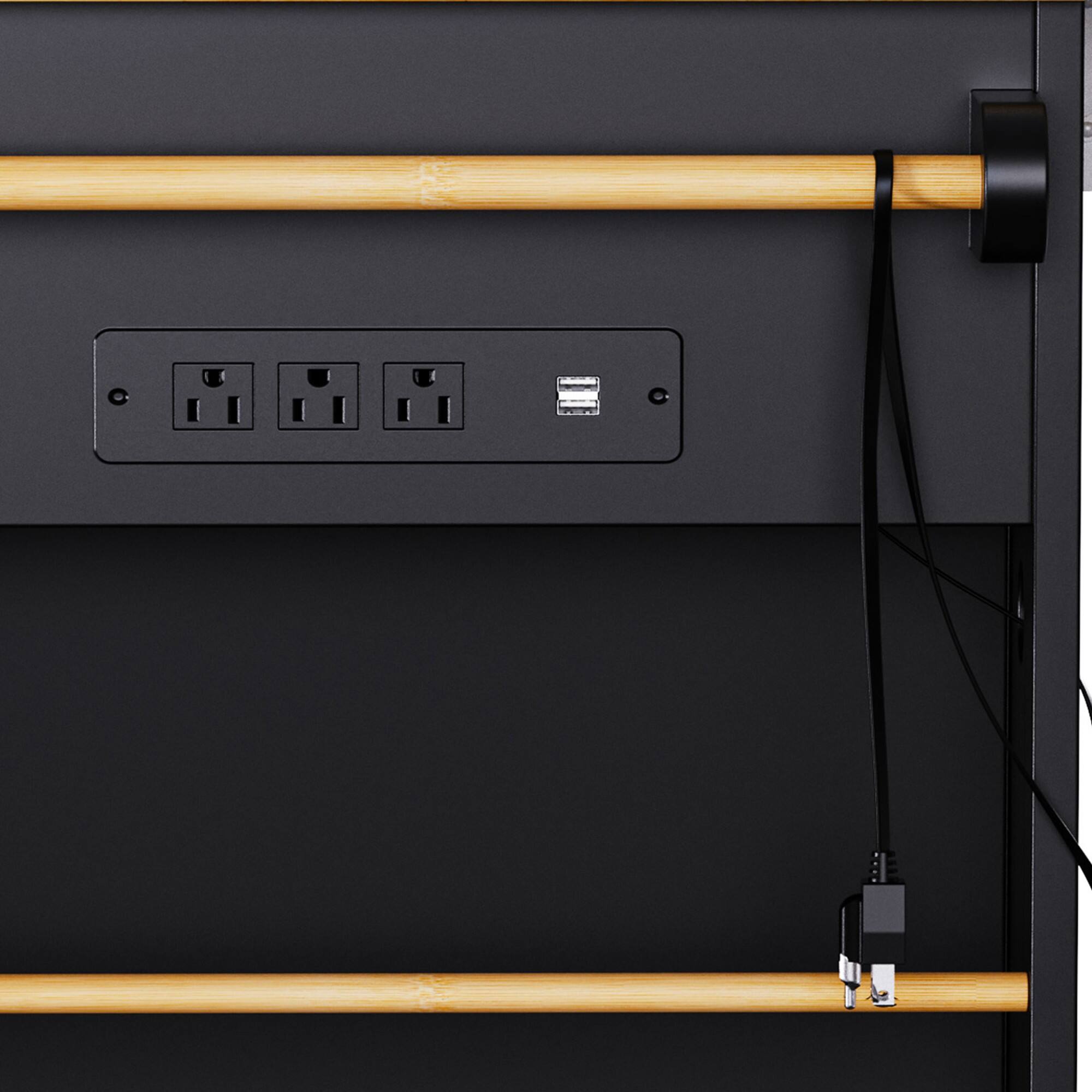 Alt View 6. Spaco - Spaco 48" Kitchen Island Cart with Power Outlet, 5 Rack 5 Wheel Rolling Storage, Drop Leaf, No Stools, for Kitchen - Black.