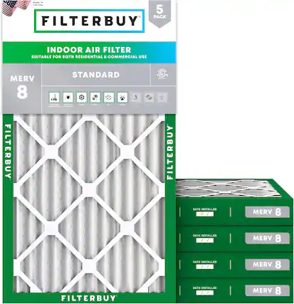 MADE IN THE USA
FILTERBUY
5 PACK
INDOOR AIR FILTER
SUITABLE FOR BOTH RESIDENTIAL & COMMERCIAL USE
MERV 8
STANDARD
DATE INSTALLED / MERV 8
DATE INSTALLED / MERV 8
DATE INSTALLED / MERV 8
DATE INSTALLED / MERV 8