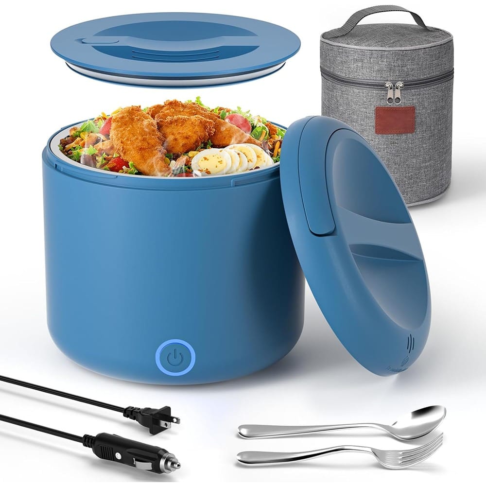 RTMB - Portable Electric Lunch Box – 41oz, 100W Heated, Spill-Proof, Black - Blue