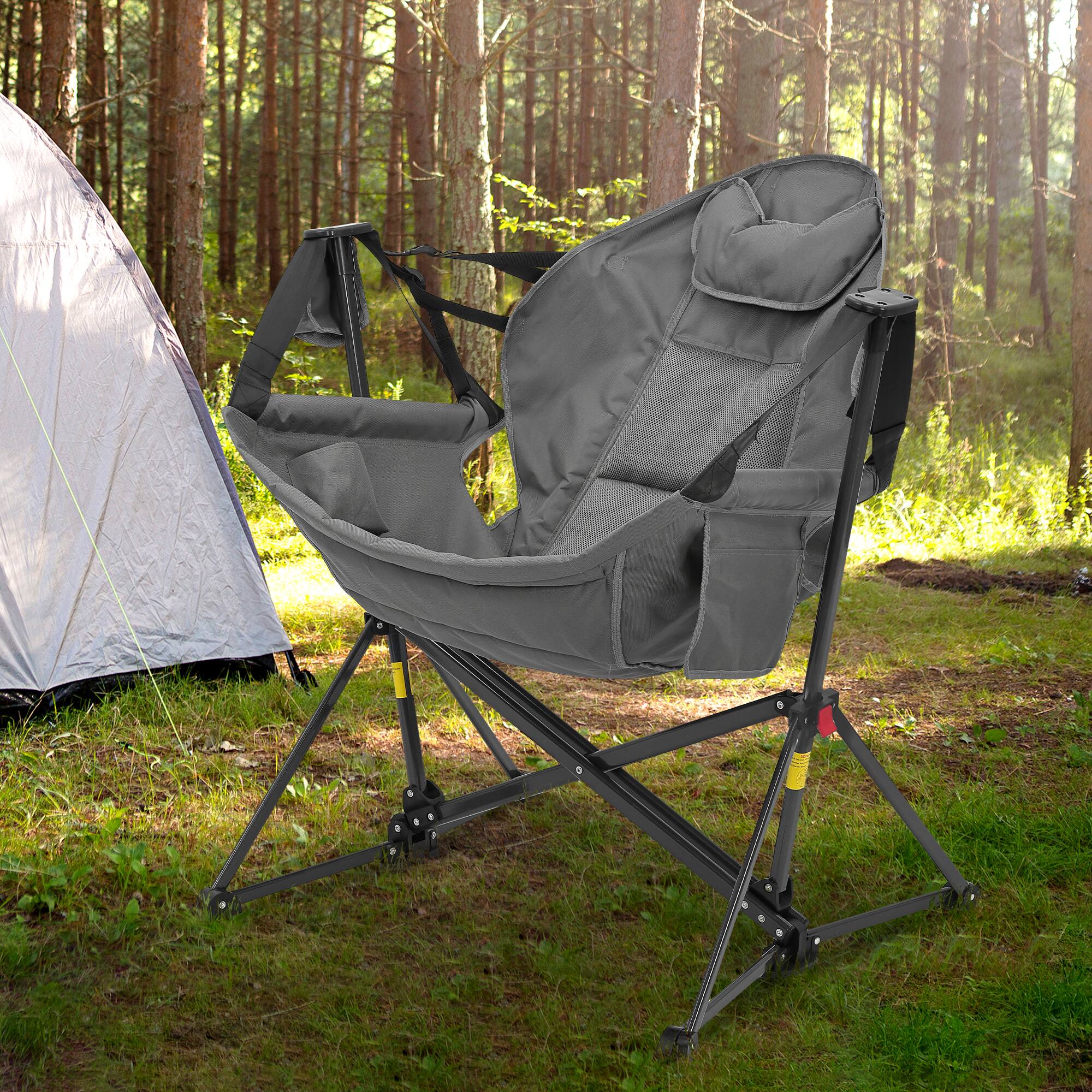 Angle. Ainfox - Ainfox Hammock Camping Chair, Portable Heavy Duty Folding Swing Chair for Adults with Carrying Bag & Optional Footrest - Gray-without Footrest.