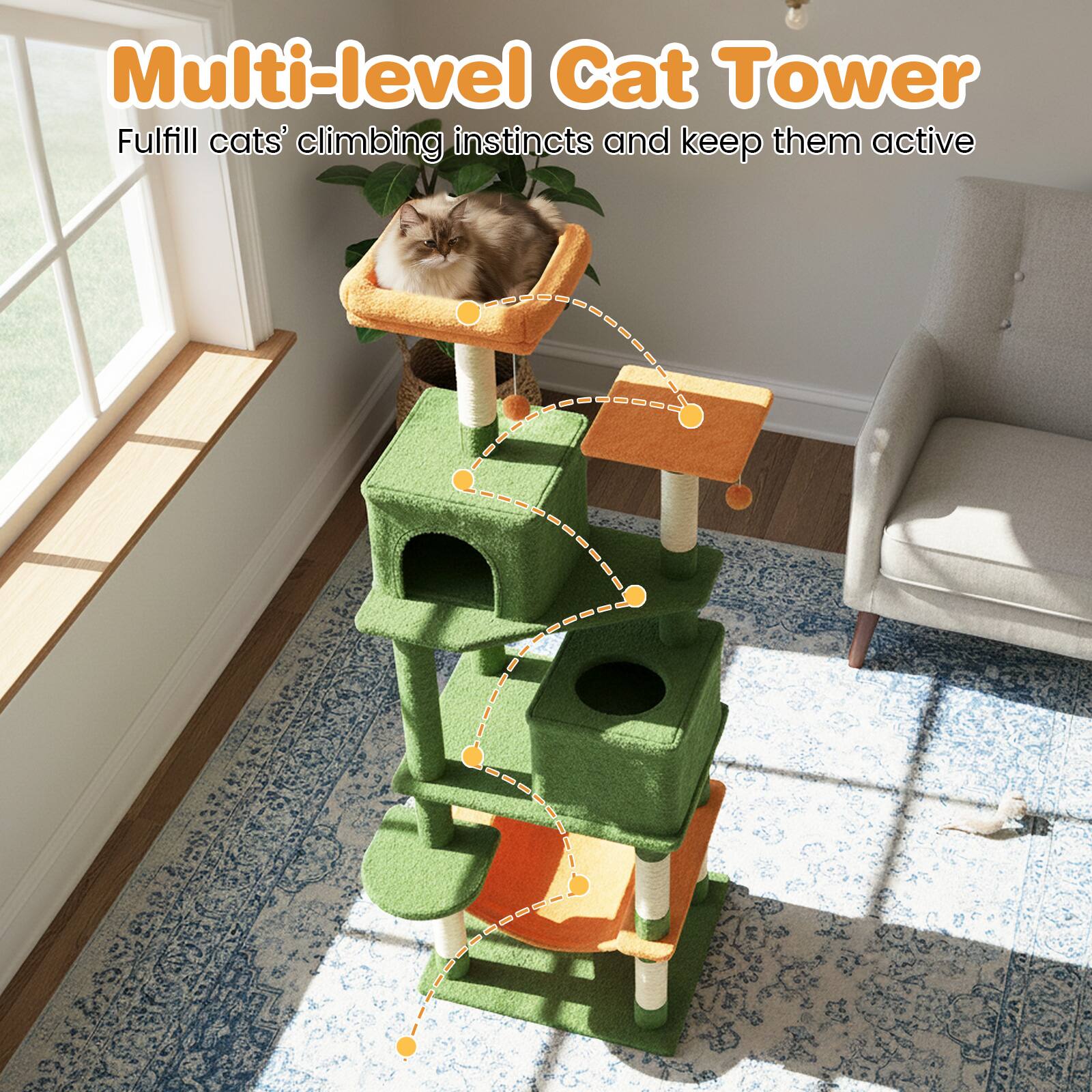 Multi-level Cat Tower  
Fulfill cats' climbing instincts and keep them active
