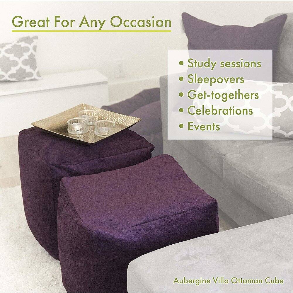 Great For Any Occasion

- Study sessions
- Sleepovers
- Get-togethers
- Celebrations
- Events

Aubergine Villa Ottoman Cube