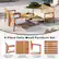 The text on the image is grouped and corrected as follows:
"4-Piece Patio Wood Furniture Set: Slightly Tilted Backrest, Breathable Slatted Surface, Comfortable Armrests, Reinforced Cross Bars."
