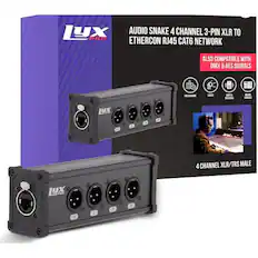 LYX AUDIO SNAKE 4 CHANNEL 3-PIN XLR TO ETHERCON RJ45 CAT6 NETWORK ALSO COMPATIBLE WITH DMX & AES SIGNALS. FEED MACHINES - LIGHTS - MIPS - NOISE CORRECTION. LUX PRO 1 2 3 4 CHANNEL XLR/TRS MALE.