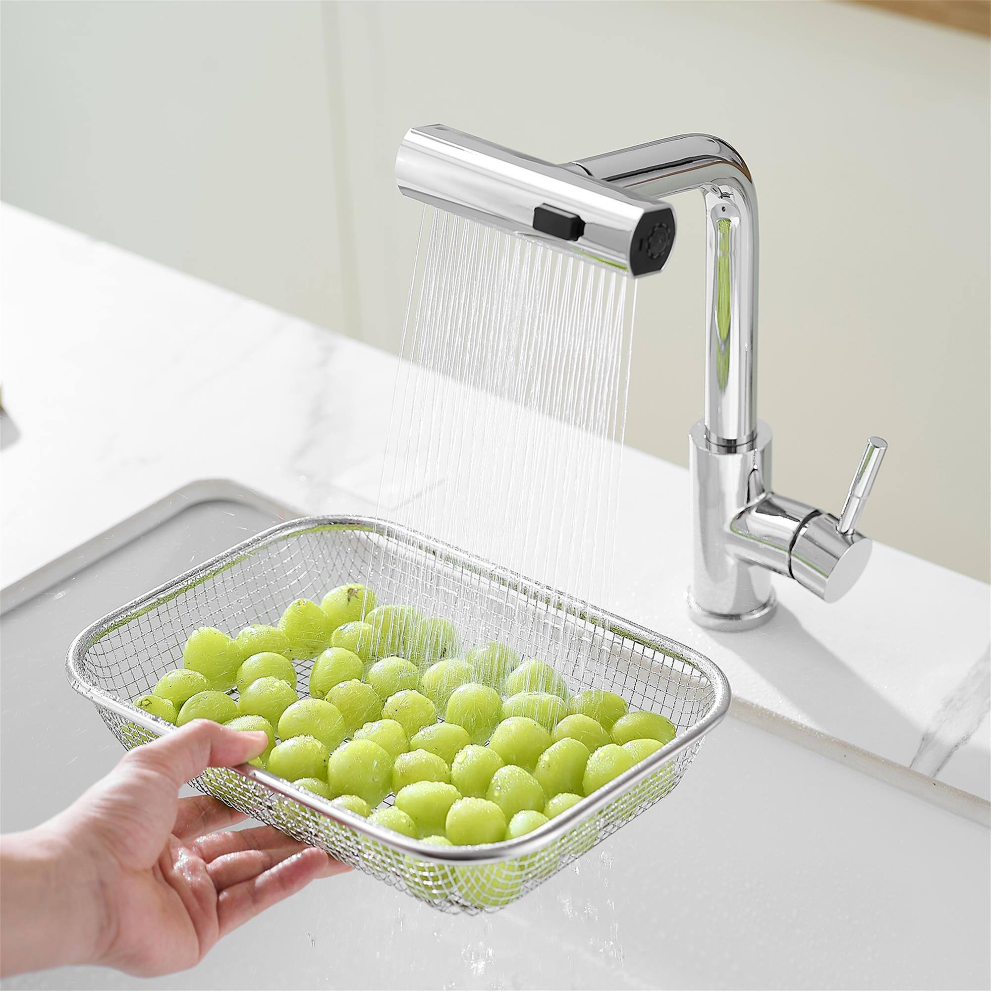 Alt View 6. Boyel Living - Chrome Finish Single Handle Pull Out Kitchen Faucet Waterfall Style with Dual Spray Modes - Chrome.