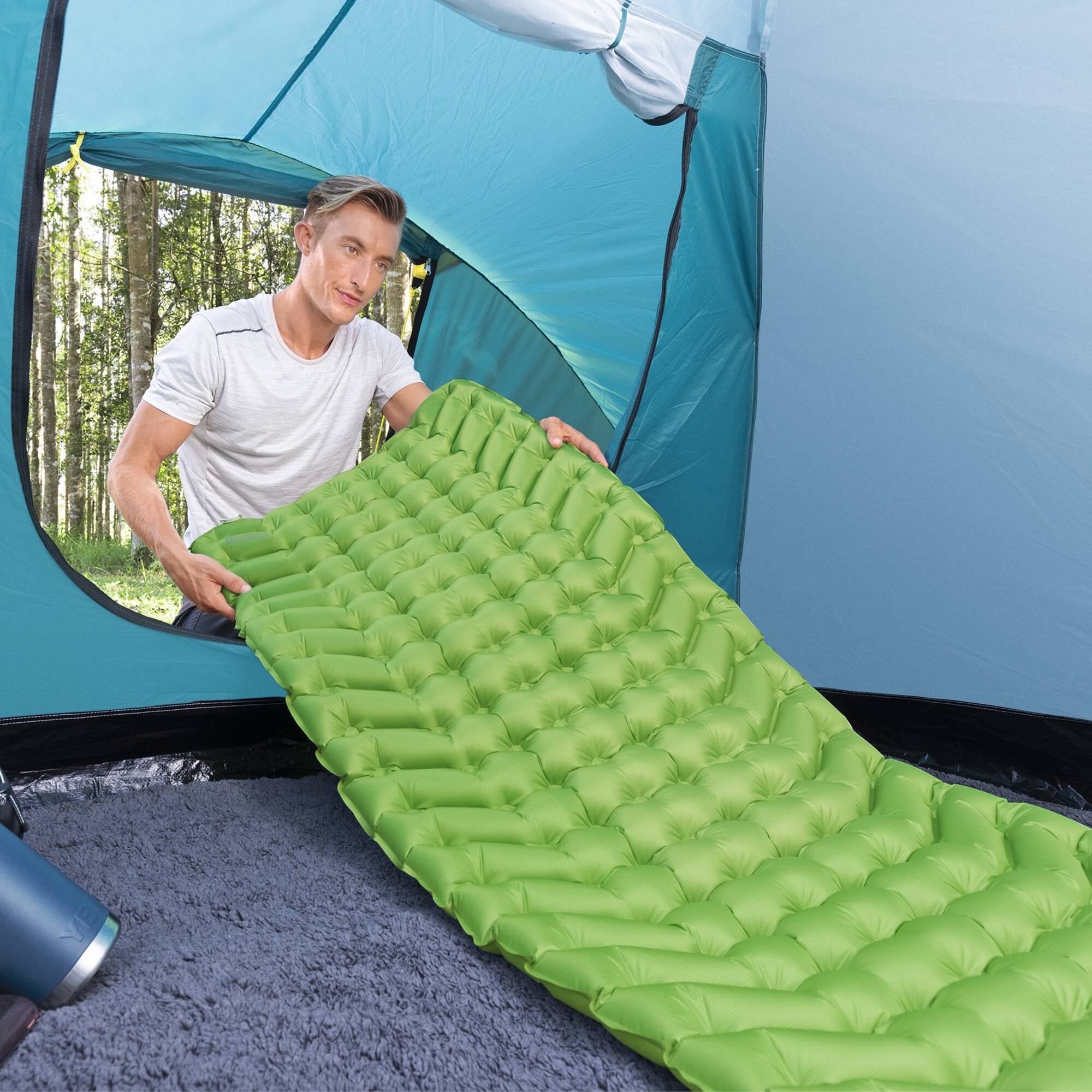 Alt View 4. Bestway - Bestway WanderLite Regular Rectangular Sleeping Air Pad with Storage Bag, Green - Green.