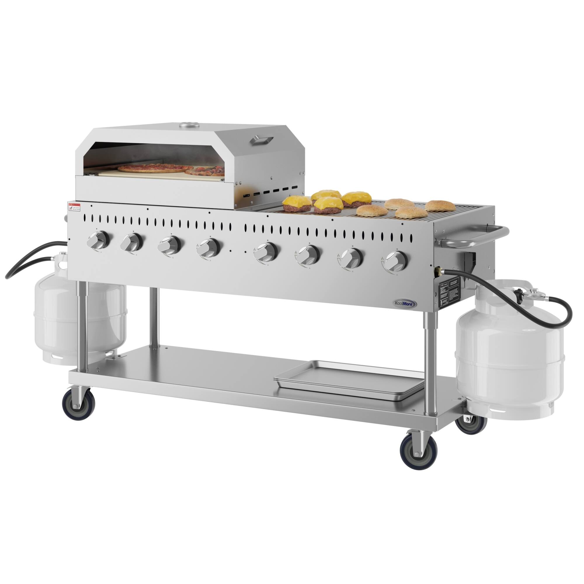 Angle. Koolmore - 60 in. 8-Burner Commercial Outdoor Propane Gas Grill with 30 in. Pizza Oven in Stainless-Steel, ETL Listed (CGKIT6-P30) - Stainless Steel.