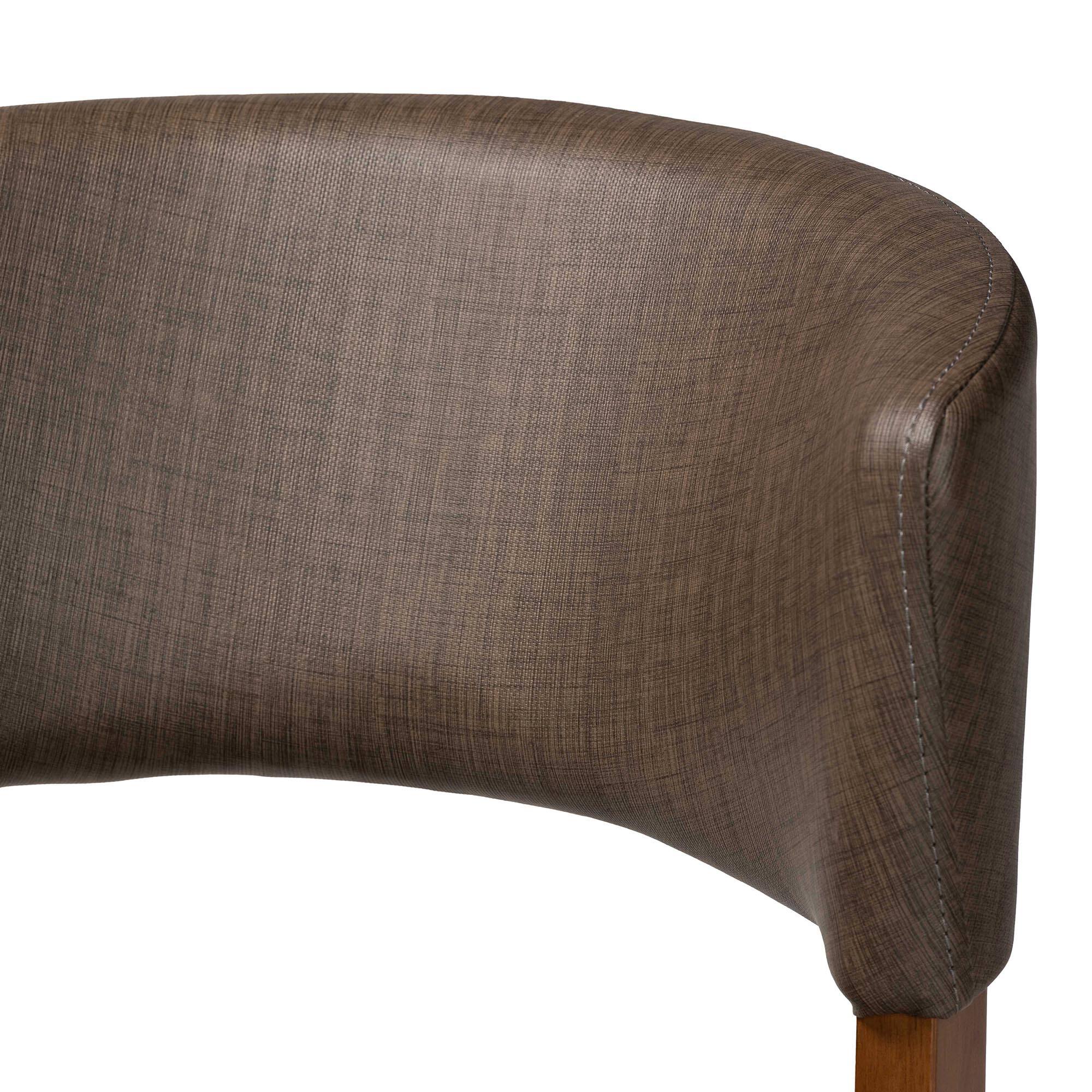 Back. Baxton Studio - Montreal Mid-Century Dark Walnut Wood Faux Leather Dining Chairs - "Walnut" Brown.