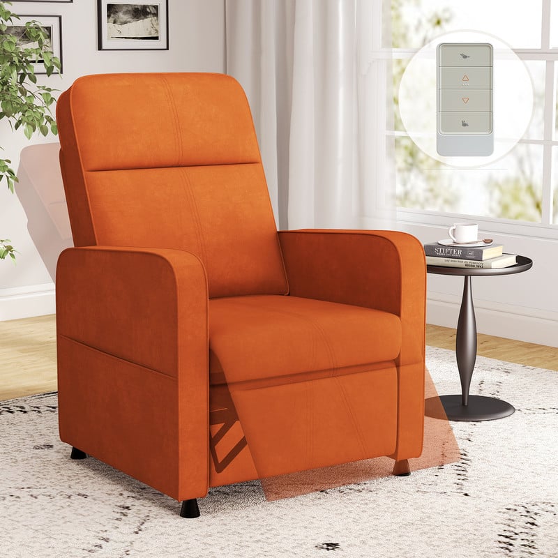 Front. Skyzoo - Skyzoo Electric Recliner Chair with Adjustable Backrest & Footrest, Upholstered Recliner Sofa - Orange.